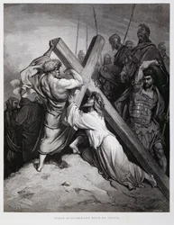 Jesus trägt das Kreuz, Illustration aus der Dore-Bibel