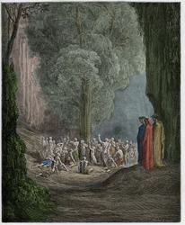 Purgatorio, 24. Gesang: Die Seelen der Schlemmer rufen unter dem Baum, Illustration aus „Die Göttliche Komödie“ von Dante Alighieri, 1885