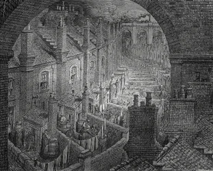 Slums von London, Gravur von Gustave Doré