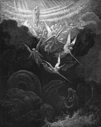 Der Erzengel Michael und seine Engel kämpfen gegen den Drachen, 1865-1866