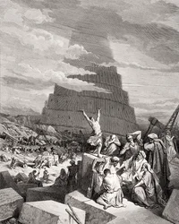 Die Verwirrung der Sprachen, Genesis 11:7-9, Illustration aus Dores 