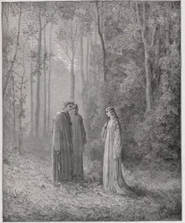 Die Göttliche Komödie, Purgatorio, Gesang 5: Dante spricht mit Pia de Tolomei (Illustration von Gustave Doré)
