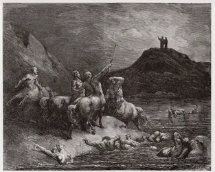 Die Göttliche Komödie, Inferno, Gesang 12: Nessus und die Zentauren (Illustration von Gustave Doré)