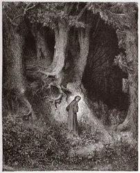 Die Göttliche Komödie (La Divina Commedia, La Divine Comédie), Inferno, 1. Gesang: Dante im wilden Wald - von Dante Alighieri (1265-1321) - Illustration von Gustave Doré (1832-1883)