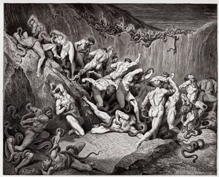 Die Göttliche Komödie, Inferno, Gesang 24: Die Diebe gequält von Schlangen - von Dante Alighieri (1265-1321) - Illustration von Gustave Doré (1832-1883)