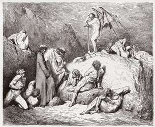 Die Göttliche Komödie (La Divina Commedia), Inferno, Gesang 28: Verstümmelte Unruhestifter in der neunten Bolgia - von Dante Alighieri (1265-1321) - Illustration von Gustave Doré (1832-1883)
