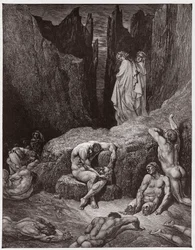 Die Göttliche Komödie (La Divina Commedia, La Divine Comédie), Inferno, 29. Gesang: Vergil tadelt Dantes Neugier - von Dante Alighieri (1265-1321) - Illustration von Gustave Doré (1832-1883)