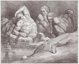 Die Göttliche Komödie, Inferno, Gesang 31: Ephialtes in Fesseln unter den Riesen - von Dante Alighieri (1265-1321) - Illustration von Gustave Doré (1832-1883)