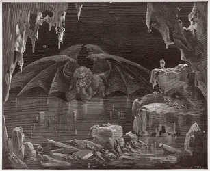 Die Göttliche Komödie (La Divina Commedia, La Divine Comédie), Inferno, 34. Gesang: Luzifer, König der Hölle, im Eis eingefroren - von Dante Alighieri (1265-1321) - Illustration von Gustave Doré (1832-1883)
