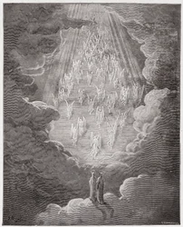 Die Göttliche Komödie (La Divina Commedia, La Divine Comédie), Paradies, 21. Gesang: Beatrice und Dante in der Sphäre des Saturn - von Dante Alighieri (1265-1321) - Illustration von Gustave Doré (1832-1883)