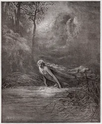Die Göttliche Komödie (La Divina Commedia, La Divine Comédie), Purgatorio, 31. Gesang: Dante wird in den Fluss Lethe getaucht - von Dante Alighieri (1265-1321) - Illustration von Gustave Doré (1832-1883)