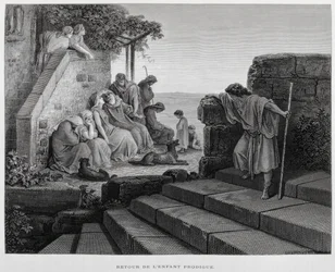 Die Rückkehr des verlorenen Sohnes, Illustration aus der Dore-Bibel