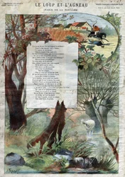 Der Wolf und das Lamm. Fabeln von Jean de La Fontaine. Illustration von Gustave Fraipont