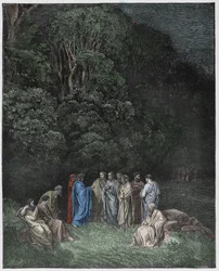 Inferno, Gesang 4: Homer, die Dichter und Helden im Limbus (Illustration aus Die Göttliche Komödie von Dante Alighieri, 1885)