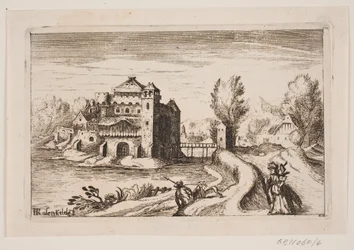 Flusslandschaft mit Schloss auf einem Hügel