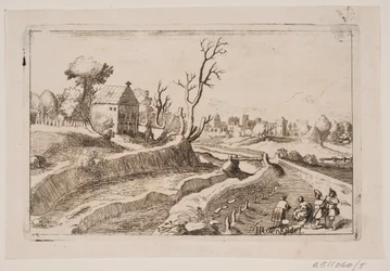 Landschaft mit Kapelle mit einem kleinen Kreuz auf dem Giebel