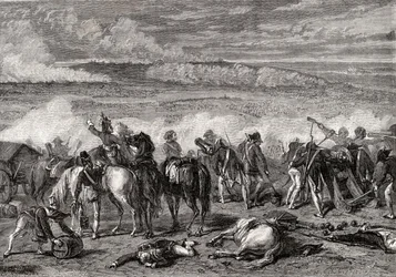 Die Schlacht von Jemappes, 6. November 1792, graviert von Alexandre Hurel