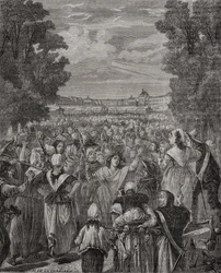 Die Frauen marschieren auf Versailles, 5.-6. Oktober 1789, graviert von Pannemaker-Ligny, aus 