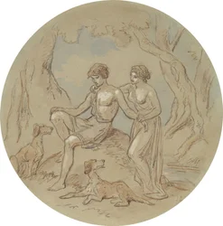 Eines von achtzehn Designs für eine Serie von Platten, die Venus und Adonis illustrieren