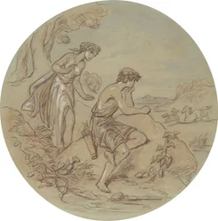 Eines von achtzehn Designs für eine Serie von Platten, die Venus und Adonis illustrieren