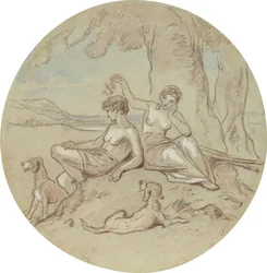 Eines von achtzehn Designs für eine Serie von Platten, die Venus und Adonis illustrieren