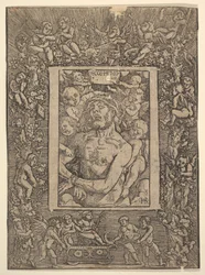 Ecce Homo mit ornamentalem Rand, der den Triumph des Bacchus zeigt, 1511