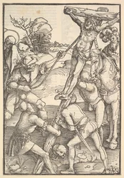 Die Kreuzaufrichtung (Rückseite: Die Kreuzaufrichtung, aus Speculum Passionis Domini)