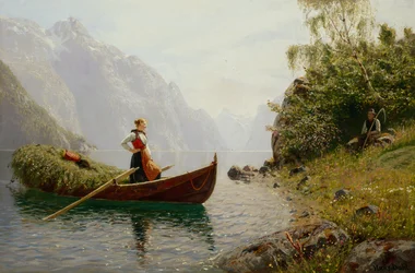 Frau und Mann in Fjordlandschaft