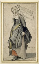 Eine junge englische Frau, 16. Jahrhundert (Feder und Tinte und Aquarell auf Papier)
