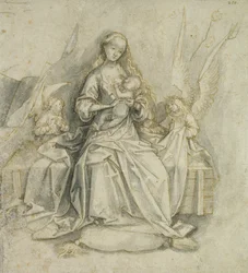 Madonna mit Kind (Feder und braune Tinte mit Bleistift auf Papier)