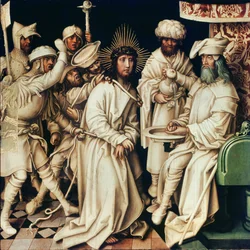 Pilatus wäscht seine Hände, linkes Panel eines Triptychons, 1496