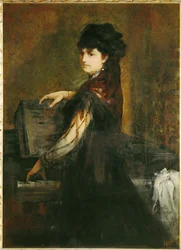 Amalie Makart, geborene Rothmayr, die erste Frau des Künstlers, am Klavier