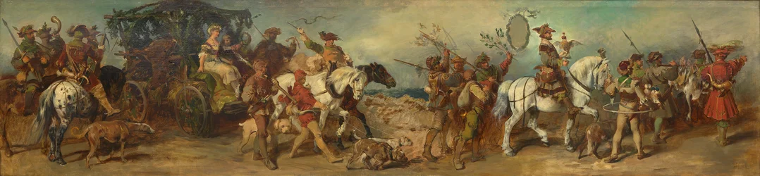 Entwurf zum Festzug 1879 - Jagdgruppe mit Beutewagen