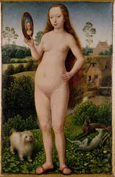 Eitelkeit, zentrales Panel aus dem Triptychon der irdischen Eitelkeit und göttlichen Erlösung, um 1485