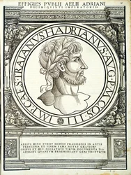 Aelius Hadrianus, Illustration aus Imperatorum romanorum omnium orientalium et occidentalium verissimae imagines ex antiquis numismatis