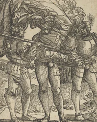 Ein Fahnenträger, flankiert von einem Landsknecht auf jeder Seite, Kopie
