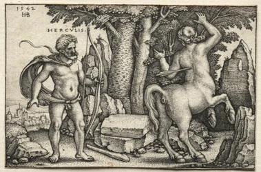 Die Arbeiten des Herkules: Herkules schießt auf Nessus, 1542