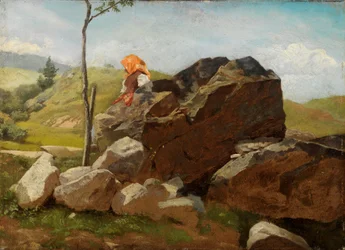 Felsblöcke mit sitzendem Bauernmädchen