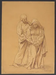 Maria mit dem heiligen Johannes Evangelist, verso: Konturwiederholung derselben Komposition