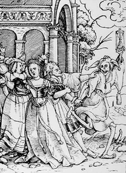 Tod und der Höfling, aus Der Totentanz, graviert von Hans Lutzelburger, ca. 1538