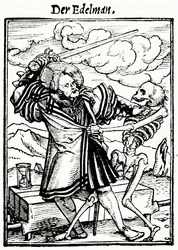 Tod und der Edelmann, aus Der Totentanz, graviert von Hans Lutzelburger, ca. 1538