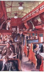 Innenraum eines kanadischen Auswandererzuges um 1900