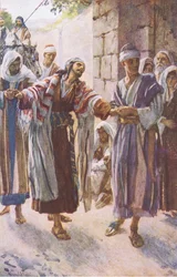 Paulus wird nach Damaskus geführt, Illustration aus Harold Copping Bilder: Die Kronen-Serie, ca. 1920er