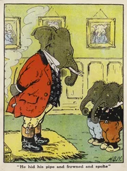 Er versteckte seine Pfeife und runzelte die Stirn und sprach