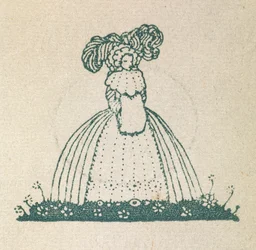 Illustration, die eine Frau zeigt, die ein großes Kleid trägt.