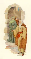 Der alte Mann lud den Ritter in den verfallenen Palast ein