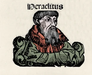 Porträt des griechischen Philosophen Heraklit von Ephesos (576-480 v. Chr.). Xylographie aus den „Chroniken von Nürnberg“ von Hartmann Schedel