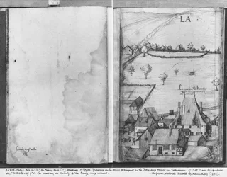 Fol.1 La Croix-aux-Mines Dorf, Lothringen. Das Haus von Kointz, dem Kontrolleur der Minen und fol.25v, Unterschrift des Künstlers, ca. 1530