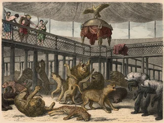 Antikes Rom: Wildtierjagd im Amphitheater durch den Kaiser, 1866