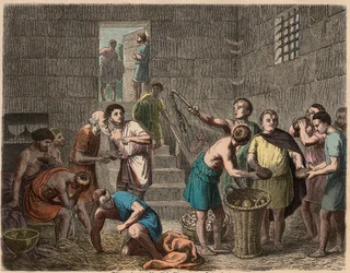 Antikes Rom: Verteilung von Nahrung an Sklaven am Abend, 1866